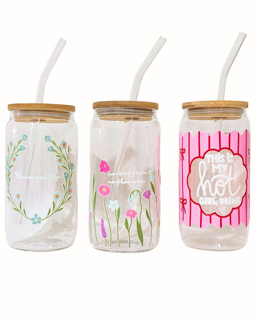 Glass Cup with Straw
